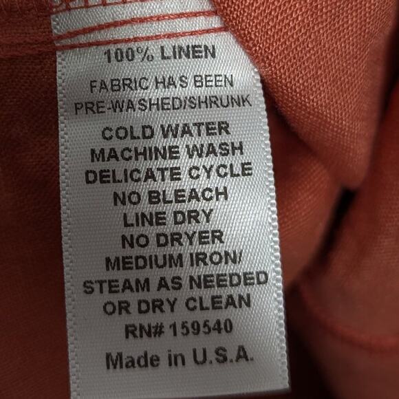 Lisa Bayne Orange V-Neck Short Sleeve Linen Dress Triangle Print Cuffed Sleeve M - Picture 8 of 10